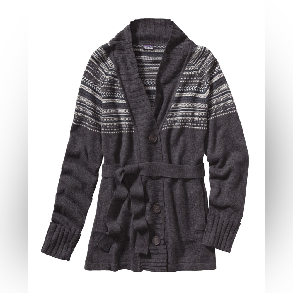 Patagonia Lambswool Nordic Cardigan Sweater with Tie
